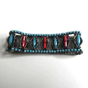 Laila Rowe Red Blue Boho Silver Tone Beaded Rhinestone Bracelet Festival Modern